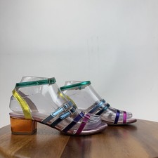 New Big Kids Kurt Geiger Mini Piera Rainbow Metallic Strappy Heel Sandals Size 4