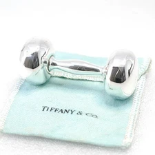 Tiffany & Co. Baby Rattle Toy Ring Mini barbell Sterling Silver SV925 w/Pouch