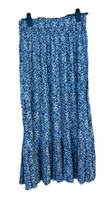 New Zara Crinkle Pleated Tiered Maxi Skirt Blue floral print Small UK 10