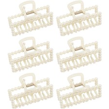6 Pack Pearl Hair Clips For Women White Flat Claw NonSlip Strong Hold
