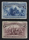CKStamps: US Stamps Collection Scott#230 231 1c 2c Columbian Mint H OG Tiny Thin