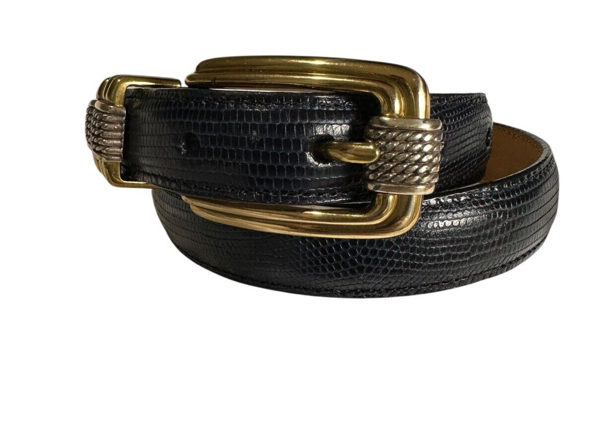 Genuine Brighton Lizard Pattern Blue Leather Belt… - image 1