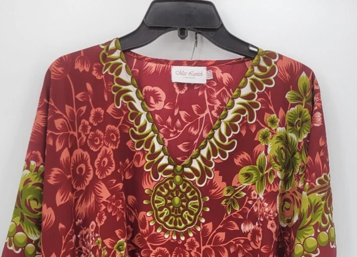 Miss Lavish Kaftan Lounge Robe Gown House Dress Womens 14-16 Red Artsy Print - Image 3 of 4