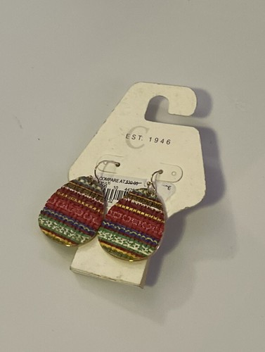 Pierced Earrings Signed EST 1946 Dangle Teardrop Multicolor Disc Gold Tone NWT - Picture 2 of 6