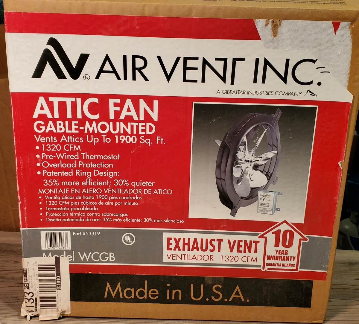 Air Vent #53319 Gable Mounted Power Fan Attic Ventilator Model WCGB | eBay