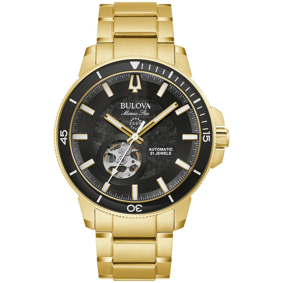 Bulova Men's Automatic Skeleton Luminous Gold Stainless Steel