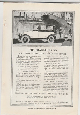 Original 1918 Franklin Magazine Ad ''Today's Standard of Motor Car Service''