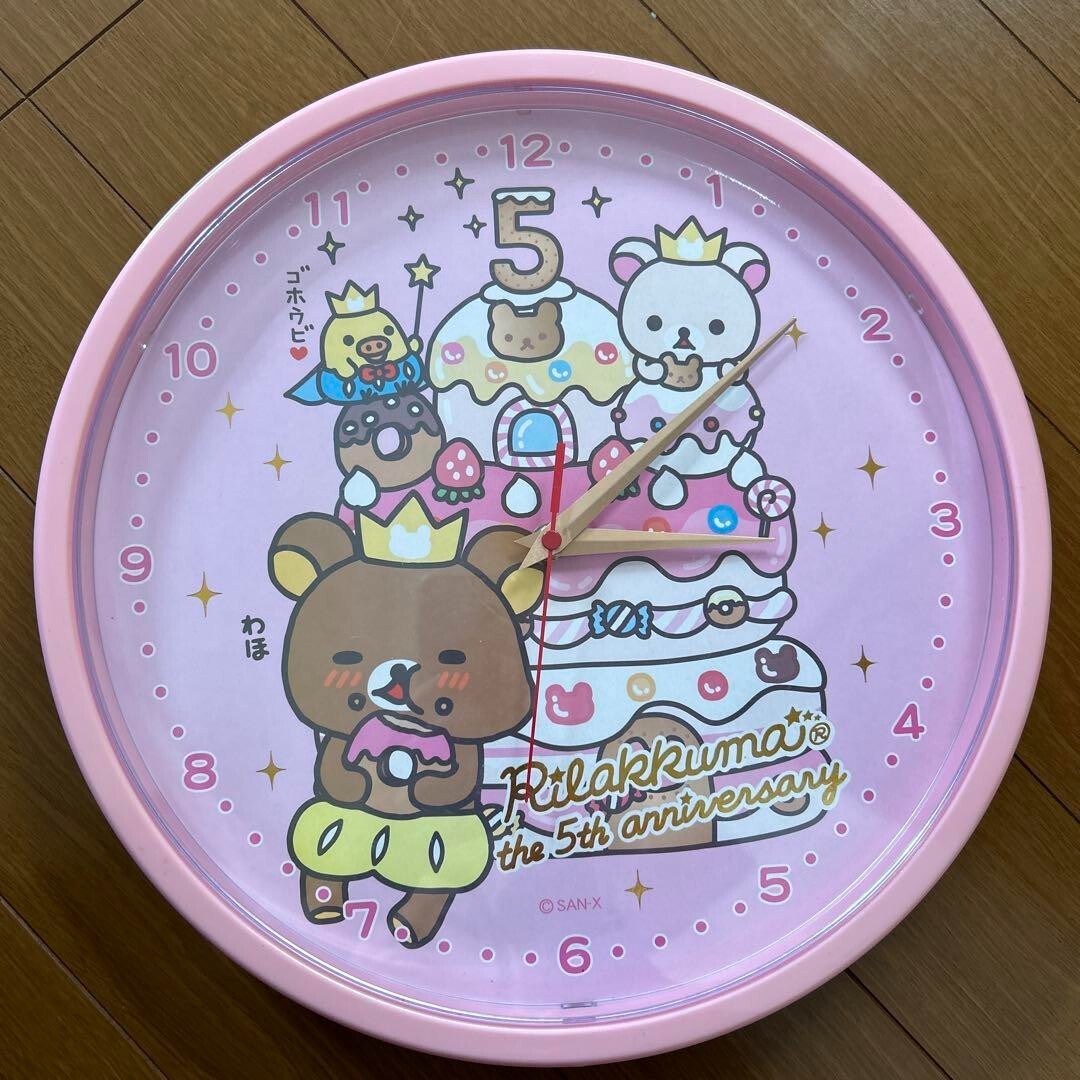 Rilakkuma Wall Clock 5th Anniversary Pink Rare From Japan USED