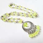 Vaseline Glass Necklace Uranium Czech Old Beads Women`s Jewelry Art Deco Style