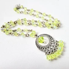 Vaseline Glass Necklace Uranium Czech Old Beads Women`s Jewelry Art Deco Style