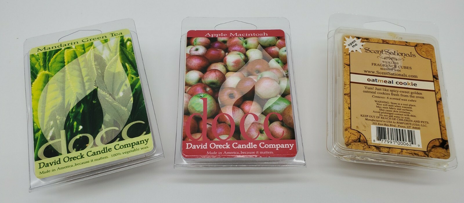 Lot of 3, 3oz pk Wax Melts: Mandarin Green Tea, Apple Macint