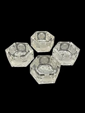 9 Matching Cut Glass Open Salt Cellars Flower Design AS-IS