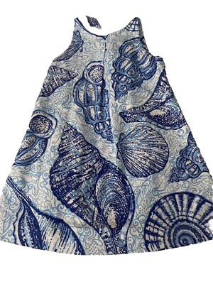 NEW LILLY PULITZER GIRLS LINED DRESS SIZE 5 BLUE AND WHITE SHELL DESIGN