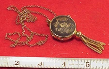 Swiss Ladies Pendant Watch Ducks on Pond Japanese Damascene Style  1  1/4 inch