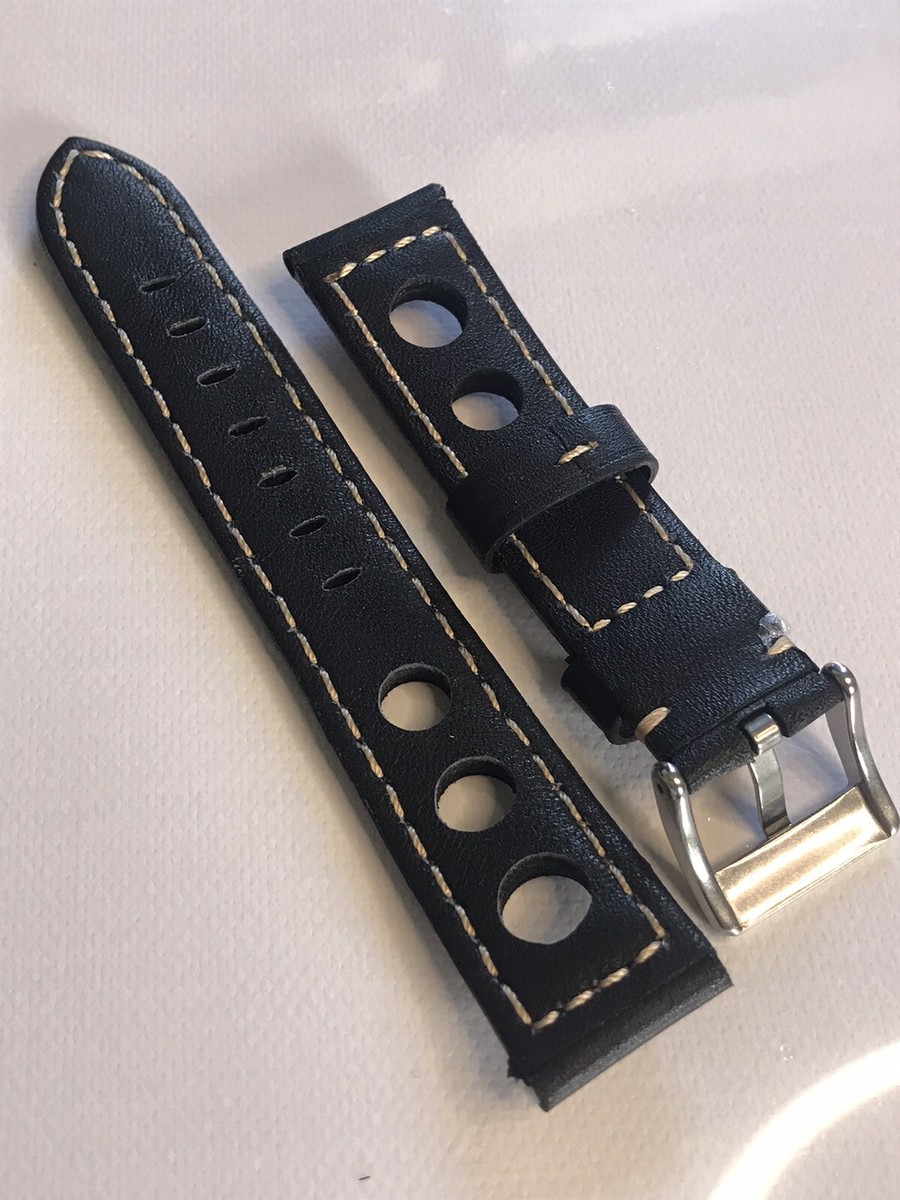 Bracelet Montre Vintage Seiko En Cuir Véritable - Largeur 20-21 Mm, Style Croco, Occasion