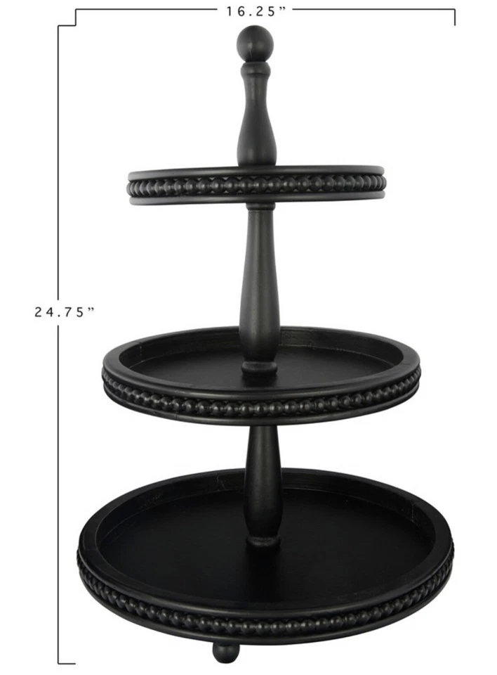 Three Level Black Beaded Tiered Tray - Image 4 of 4