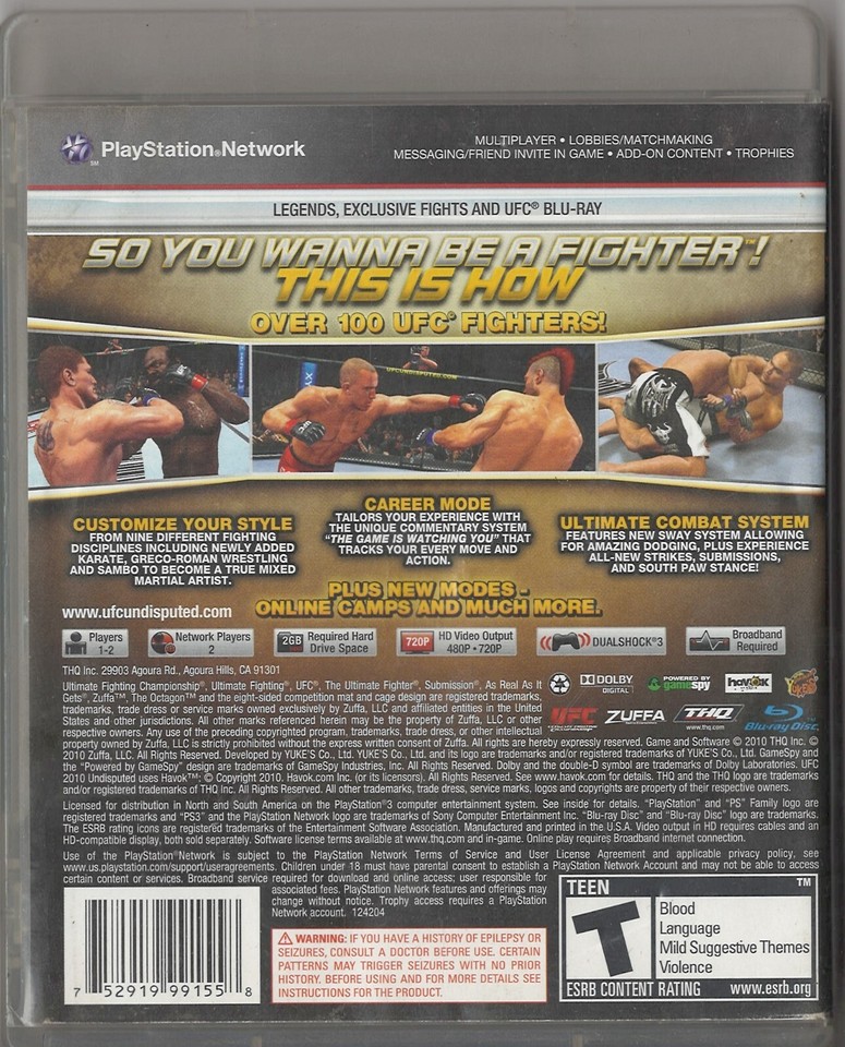 Jeu PS3 UFC Undisputed 2010 Complet FR - Très Bon état - Version PAL
