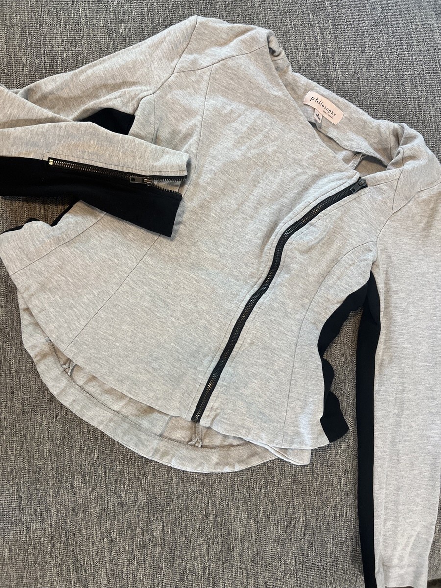 Philosophy Republic Clothing Asymmetrical Zip Knit Gray Jcket Sz S