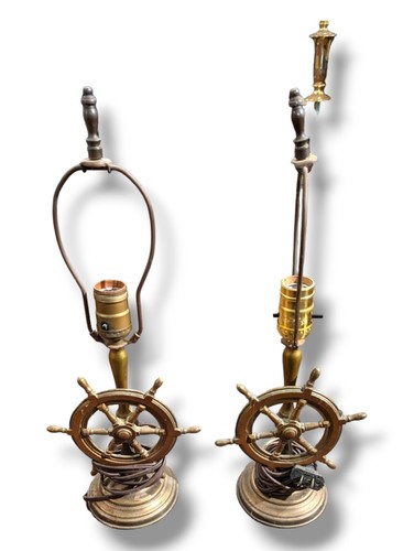 A Pair Of Penser Ship Wheel Tabletop Lamps 18 In Tall - Picture 6 of 7