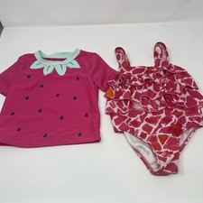 Carter's Baby Girl Swim Lot Swimsuit  Short Sleeve Rash Guard Top Sz 24 Months