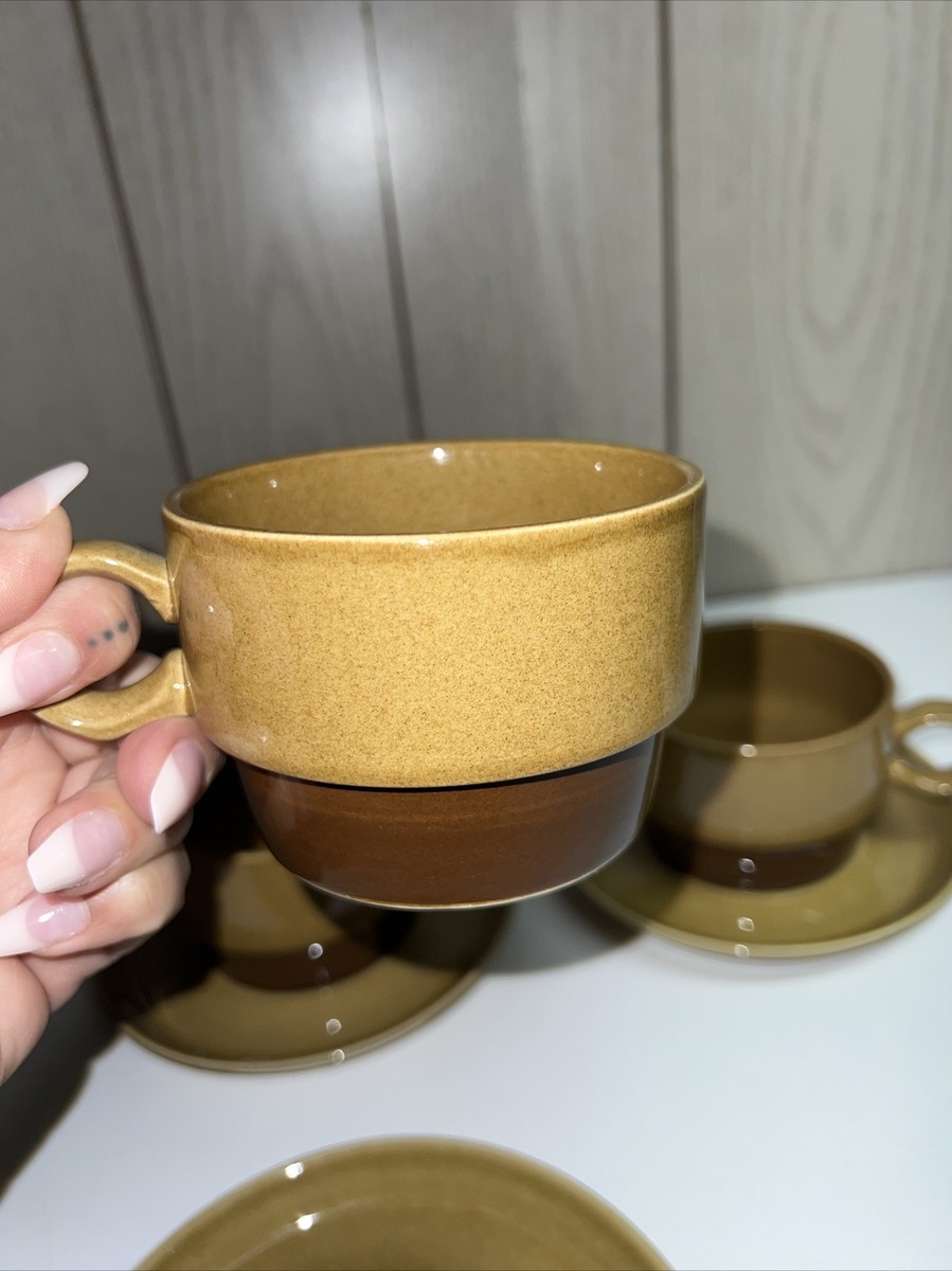 Set Of (3) EKCO ETERNA CANOE STONEWARE JAPAN 1102 CUP & SAUCER