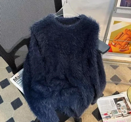 woman Faux Mohair Fur Sweaters Casual Pullover Knitted Knitwear Soft Fashion - Bild 8 von 20