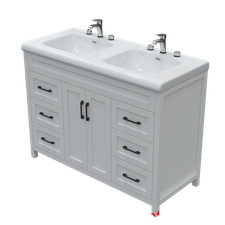 47" Modern Bathroom Vanity Cabinet with Sink Ceramic Freestanding w/ 6 Drawers