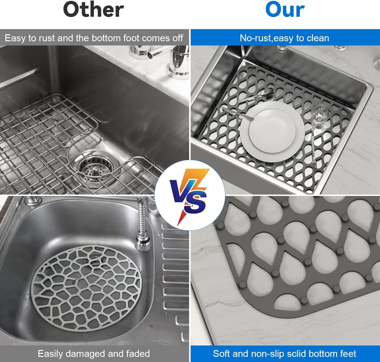 TOOVEM 14''x12'' Silicone Mat Kitchen Sink Protectors Non-Slip Folding 2-pack