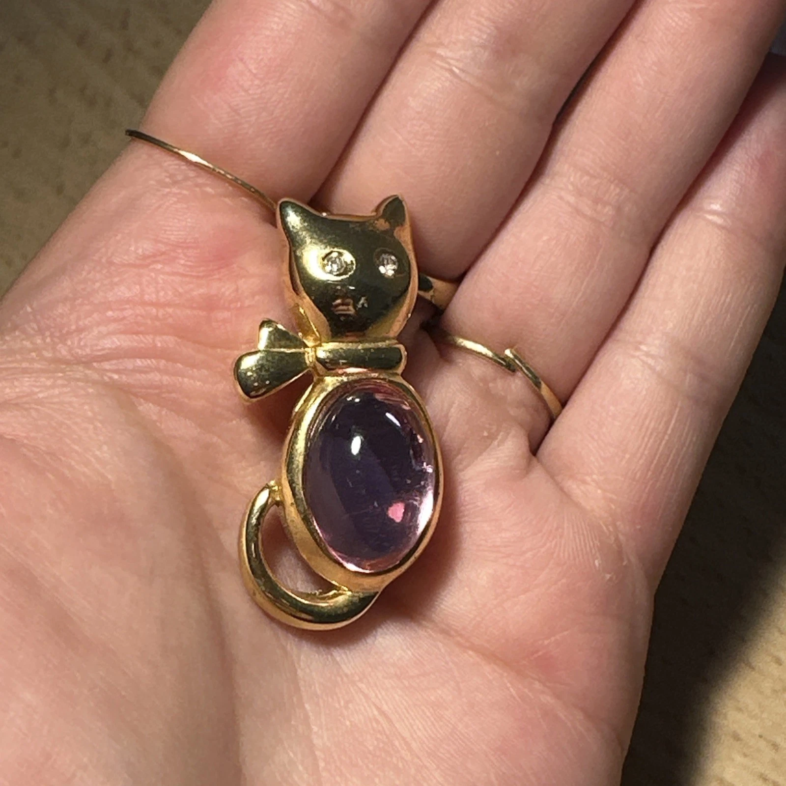 Petite Broche Chat Pierre Rose Dorée Bijoux Fantaisie