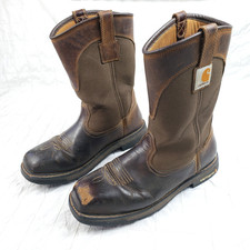 Carhartt CMP1208 Brown Leather Wellington Safety Toe Work Boots Men Size 10 WIDE