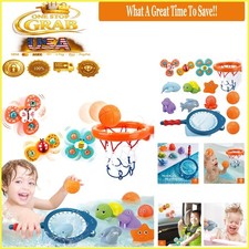Bath Toys Playset with Basketball Hoop Fishing and Spinner Toys for Kids