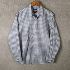 Kenneth Cole Shirt Mens XL 17 34/35 Gray Red Plaid Regular Fit Wrinkle Free