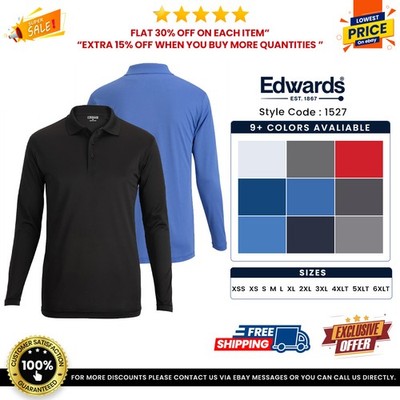 Edwards Garments 1527 Men's 100% Poly Mini Pique Snag Proof Long Sleeve Polo
