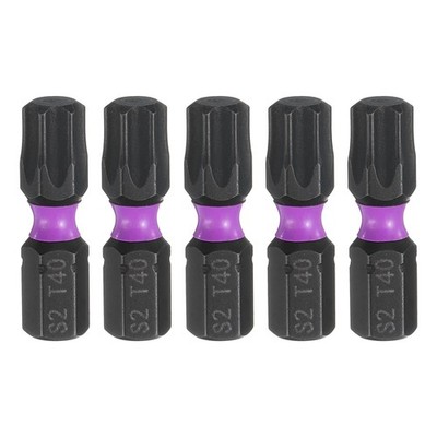 5pcs T40 Magnetic Torx Screwdriver Bit 1/4'' Hex Shank 25mm Length S2 Steel