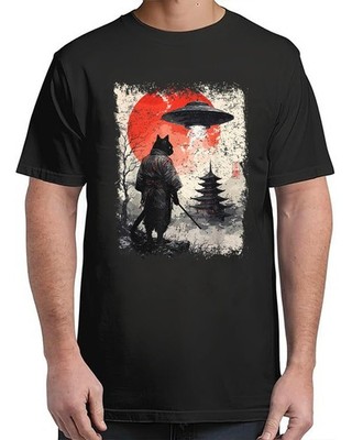 Samurai Ninja Cat Warrior Sumi-e UFO Funny Adult S-4XL T-Shirt