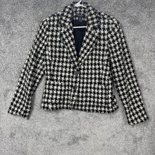 Rafaella Blazer 10P Black White Wool Tweed Classic Workwear Chic Preppy Parisian