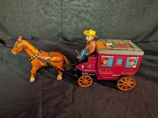 Vintage Cragstan Tin Litho Overland Stagecoach Toy Wagon Battery Operated