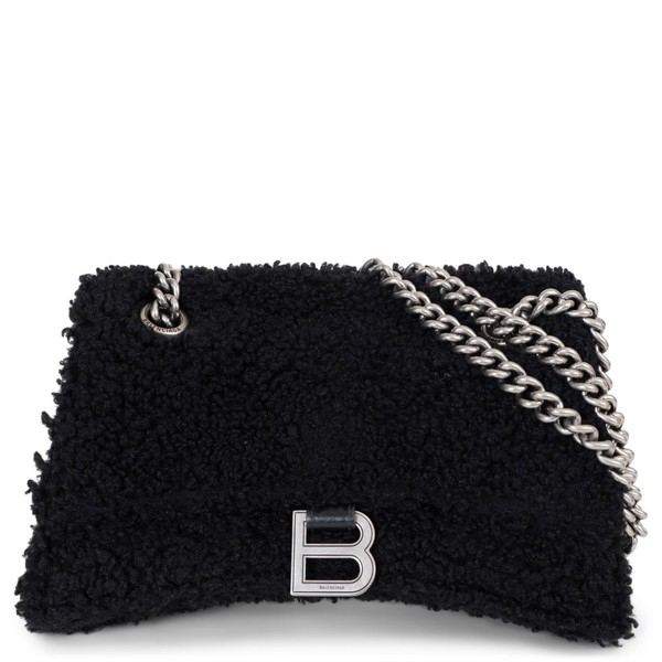 74140 authentische BALENCIAGA Schultertasche schwarz Lammfellimitat CRUSH KLEINE KLAPPE