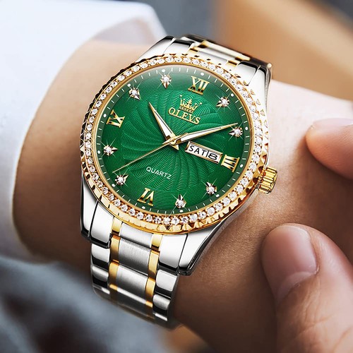 OLEVS Mens Gold Watches Impermeable Stainless Steel Lightweight Reloj with Da - Picture 3 of 8