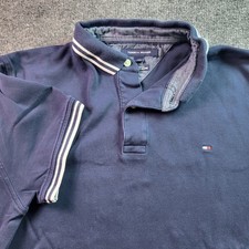 Tommy Hilfiger Mens Custom Fit Navy Blue Polo Shirt L G Striped Collar