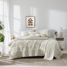Beige Boho Oversized California Cal King Size Quilt Bedding Set with 2 Pillow