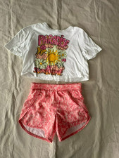 All In Motion Girls Size M 7/8 Pink Printed Running Shorts Athletic Activewear
