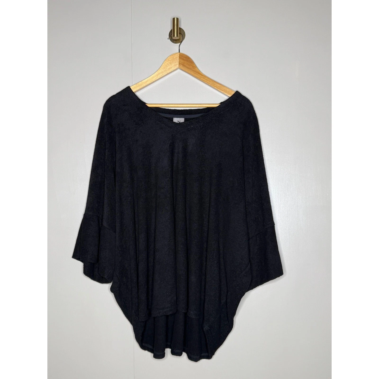 Natori Black Fleece Poncho Batwing Sleeve Oversized Top XL Loungewear
