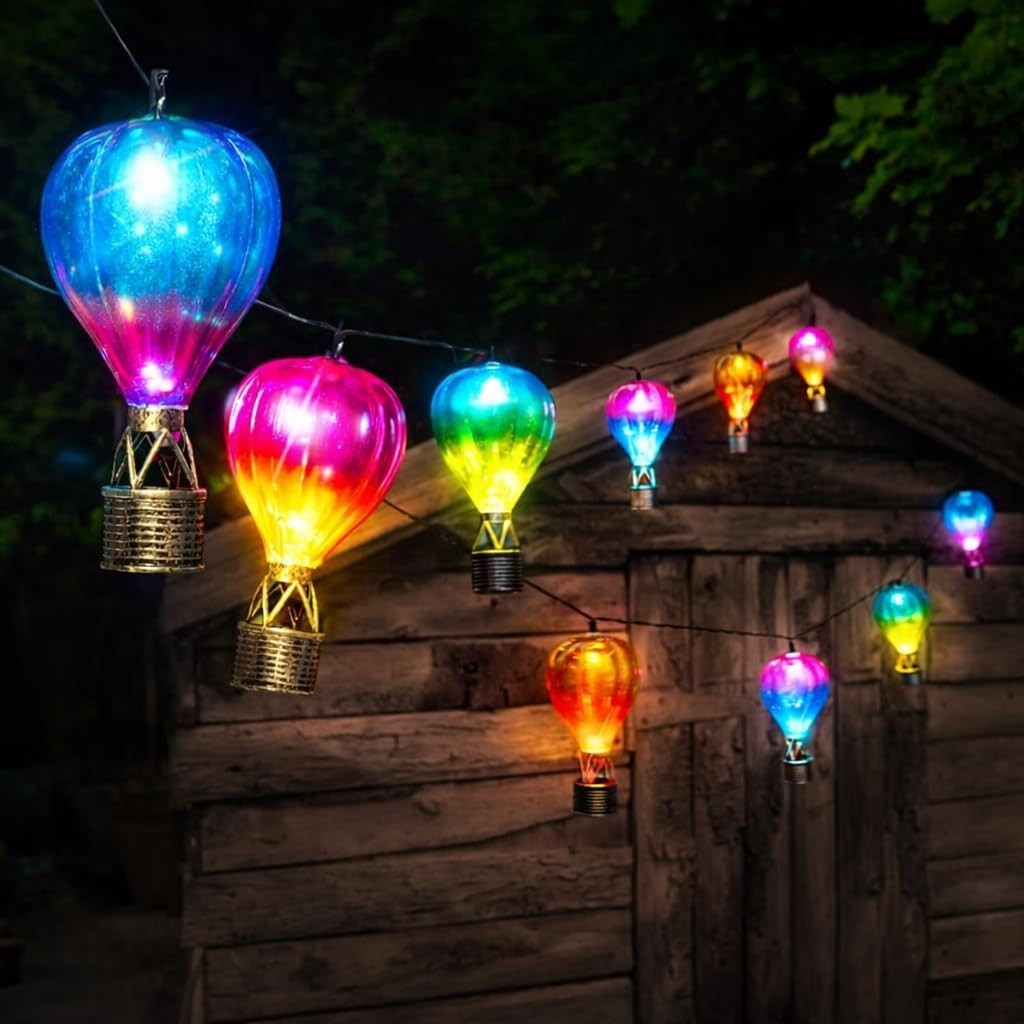 2.7m Solar Hot Air Balloon LED Multicolour Hanging Outdoor Garden String Lights