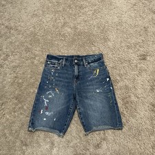 Polo Ralph Lauren Denim Shorts Youth 14 Splatter Skater Grunge Blue Pockets