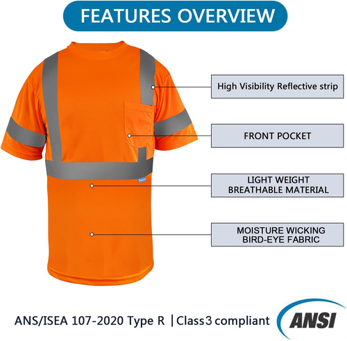Safety Shirt Short Sleeve High Visibility Reflective Breathable T Shirt for Work - Bild 4 von 12