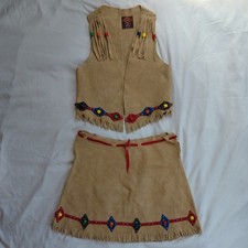 Vintage 1970s John R. Craighead Suede Fringe Bead Vest Skirt Set Western Boho XS