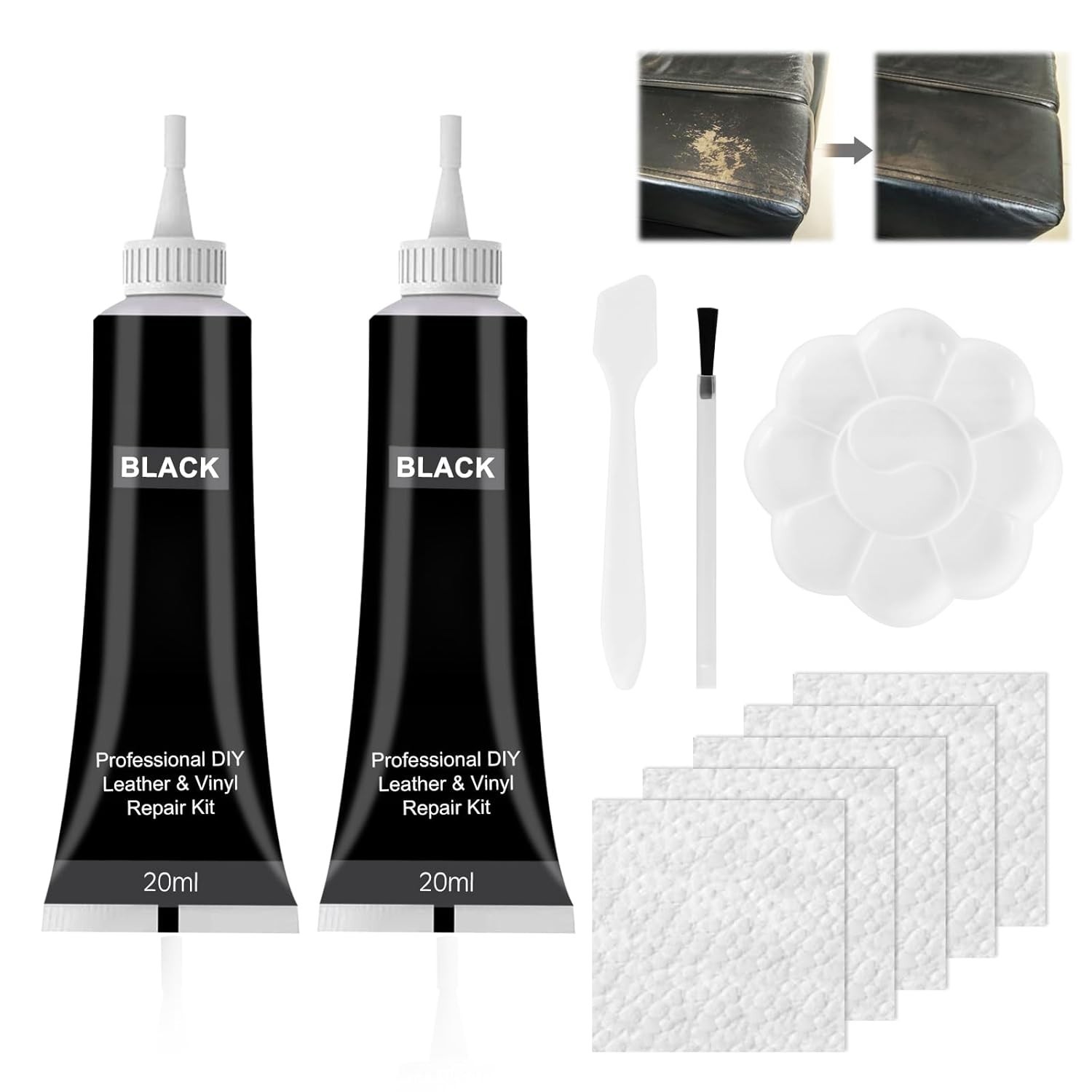 Kit Di Riparazione Graffi e Crepe per Pelle di Sedili Auto Divani e Scarpe Nero