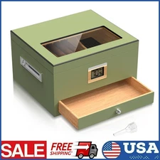 Cigar Humidor Glass Top Cigar Box with Hygrometer Humidifier and Divider Desktop