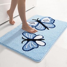 Blue Super Absorbent Bath Mat 31x20 Inch Thick Plush Non Slip Washable Rug